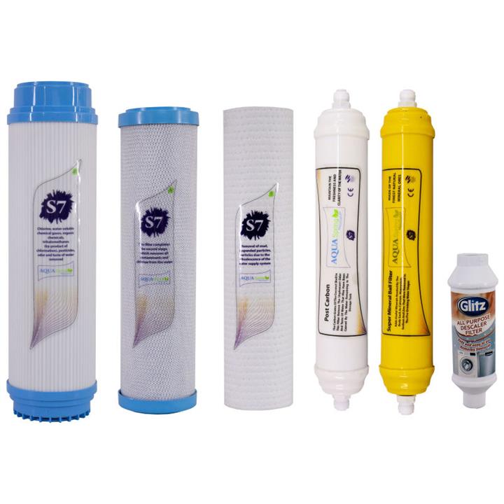 فیلتر دستگاه تصفیه آب آکوآ اسپرینگ مدل F-S7-A6L مجموعه 5 عددی به همراه رسوبگیر گلیتز